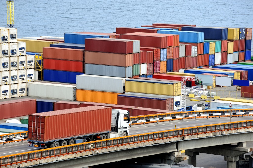 cargo truck, container yard